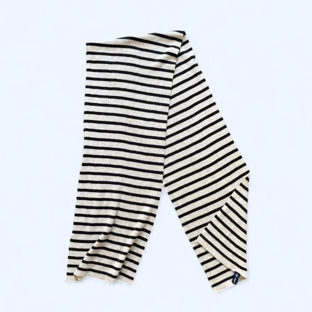 black + cream striped wool blend‎ lightweight scarf by GAP